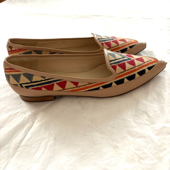 Jon Joseph David Natural Lrather and Fabric Cream Red Flats SZ 7 Worn 1X - Picture 2 of 14